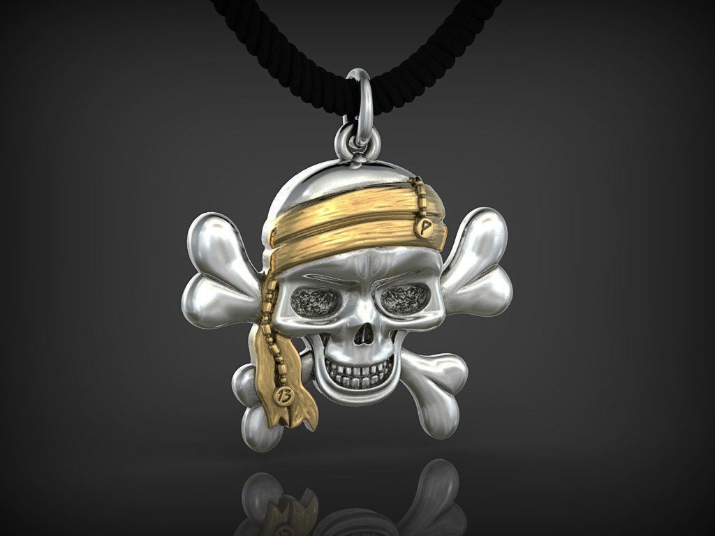 ciondolo teschio pirata gioielli la sterlina gioiello argento stampabile moda e bellezza di fidanzamento oro stampa pirati cranio mare bambino kid giocare gioco ciondoli 3D print model - Mito3D