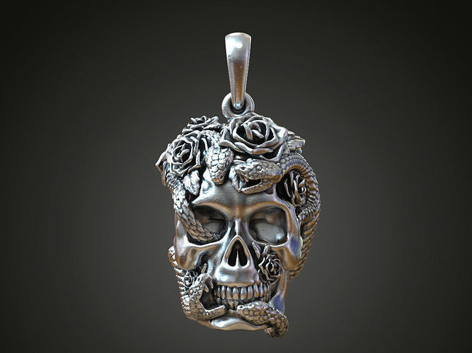 pendente cranio Rose serpenti motociclista gioielleria argento osso morto testa Adamo floreale ossidato ciondoli 3D print model - Mito3D