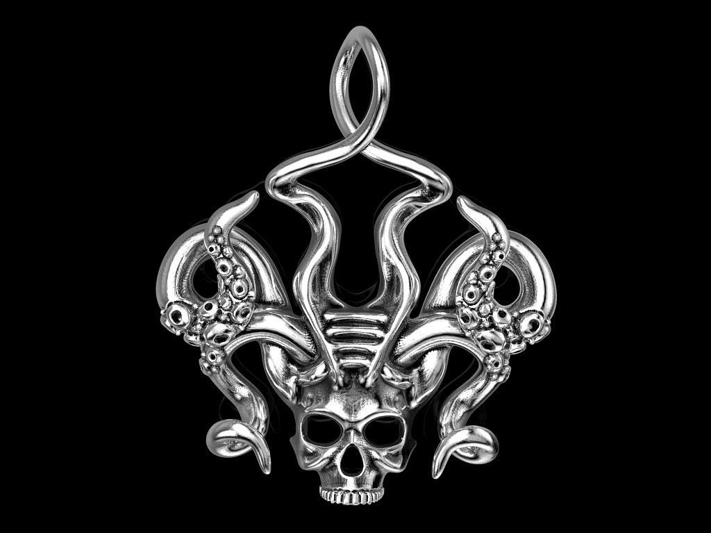 pendentif crâne tentacules bijoux skul des d'impression 3dprinted imprimable le prototypage d'argent pendentifs 3D print model - Mito3D