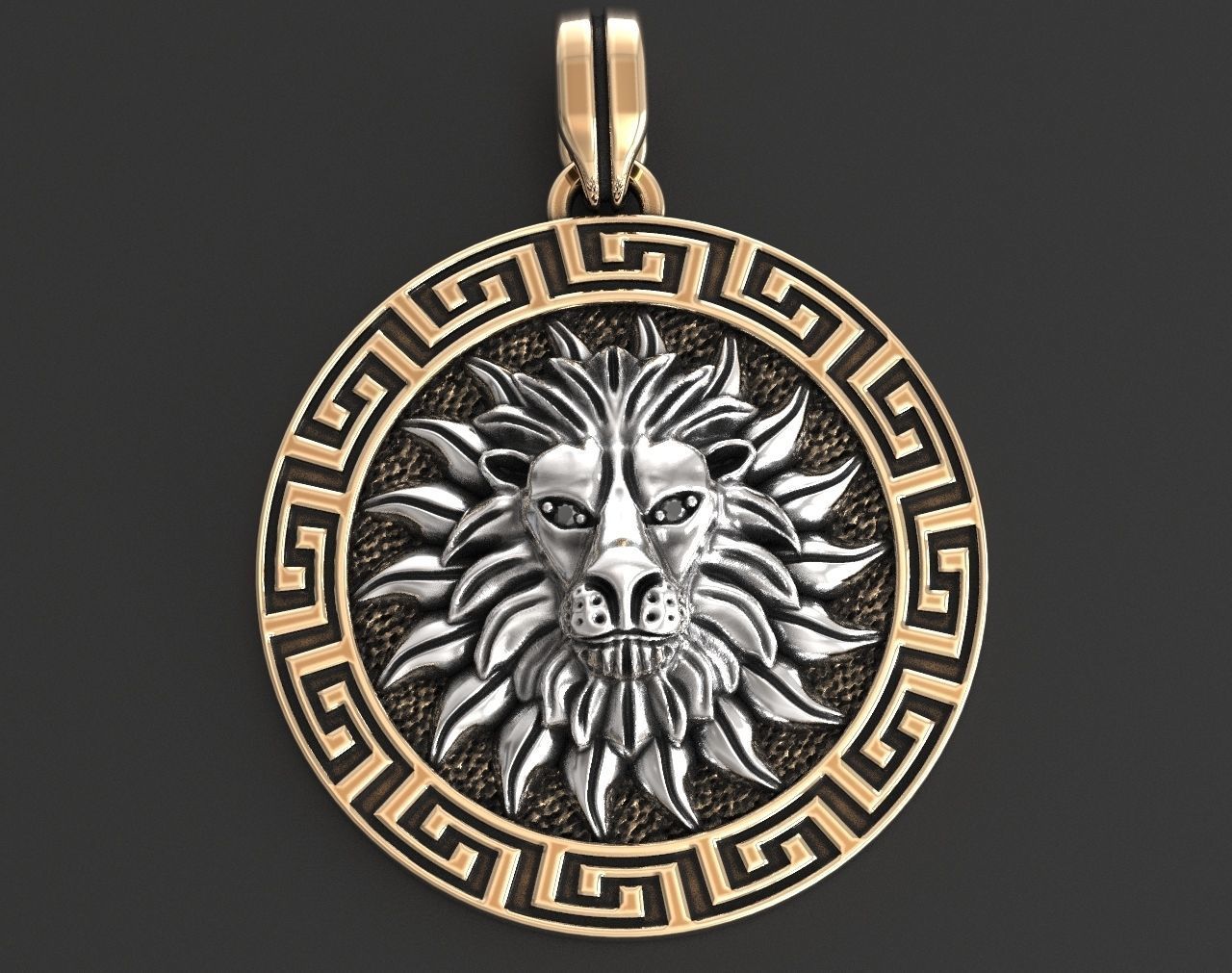 pendant solar lion greek style 344 jewelry 3dprinted design fashion gold golden jewel jewellery print printabl printable printing prototyping silver rings 3D print model - Mito3D