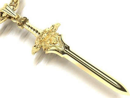 pendant sword lion head chain link jewelry men gents jewellery beautyful gold silver necklaces printable epic warrior necklace print exclusive pendants 3d print model - Mito3D