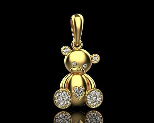 pingente urso pelúcia 52 bebê diamantes estilo sokolov crianças imprimível ouro joalheria prata brinquedo fofo boneca peludo pingentes presente 3d print model - Mito3D