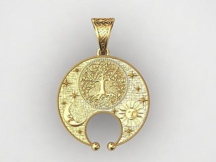 pendentif vie 0015 or bijoux argent imprimable cnc celtique viking arbre bijou pendentifs décoration laiton lune Soleil amulette fraisage 3d print model - Mito3D