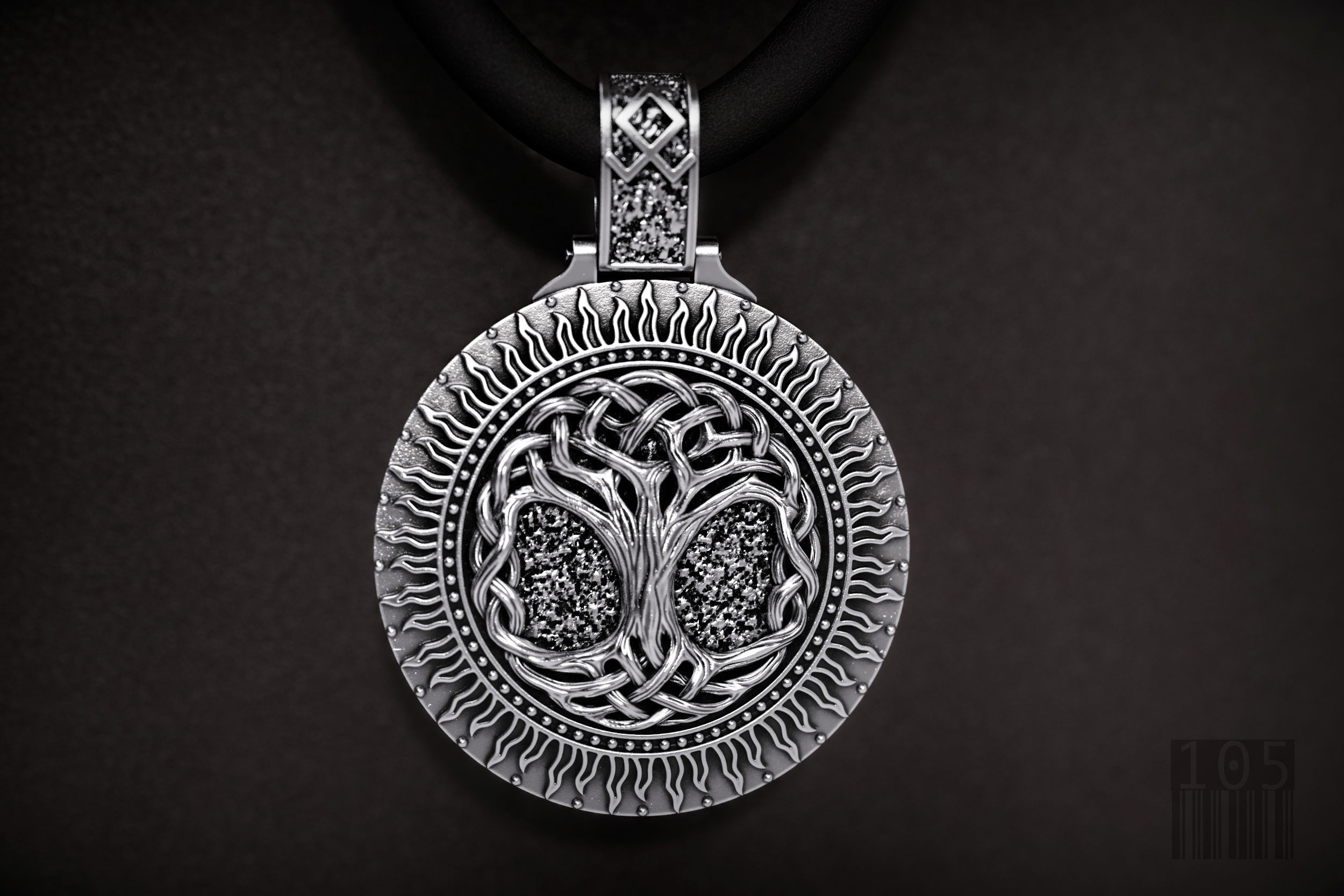 pendentif arbre of vie yggdrasil bijoux argent scandinave slave symboles runes ancien style bois talisman soleil sculpter modèle luxe cire pendentifs 3D print model - Mito3D