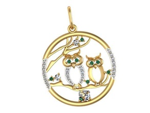 pendant two owls jewelry buy 3d model beautiful cad diamond gem gold platinum jewelryprint jewelrywax precious printversion pendants casting luxury design owl 3d print model - Mito3D