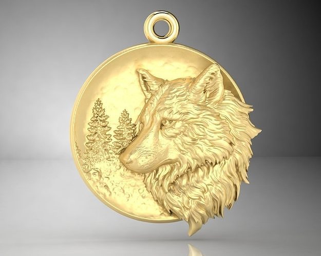 anhänger wolf medaille dekoration juwel sterling metall material natura tiere 3djewel wild design silber kunst objekt gold schmuck 3D print model - Mito3D