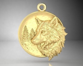 pendant wolf medalion decoration jewel sterling metal material natura animals pendants 3djewel savag design silver art object gold jewelry 3d print model - Mito3D