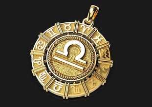 pendentif zodiac bijoux or jaune de la mode beauté pendat d'argent zodiaque imprimable le platine abstraite horoscope luxe balance l'échelle pendentifs 3d print model - Mito3D