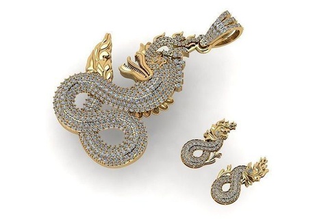 pendants set serpent pendentifs dragon créature bête magique diamant gemme brillant bijoux or argent bague sterling imprimable pendentif Collier vintag 3d print model - Mito3D