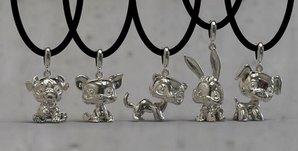 pendentifs pendentif bouledogue chien chiot lièvre lapin or argent hermine martre vison porc porcin écureuil colliers bijoux 3d print model - Mito3D