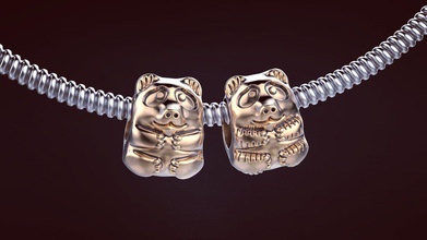 pendentifs charms 13 bijoux l'ours panda le charme la peluche grizzly de fourrure bête créature or d'argent bracelet 3d print model - Mito3D
