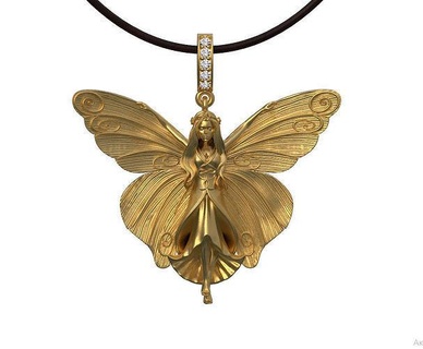 pendsnt fairy elf pendant gold jewelry young woman female butterfly wings tale pendants madame lady women girl 3d print model - Mito3D