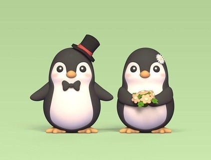 penguen çift kek topper düğün şirin gelin damat heykel minyatürler aşk evlilik karikatür kutlama sevgili penguenler sanat 3d print model - Mito3D