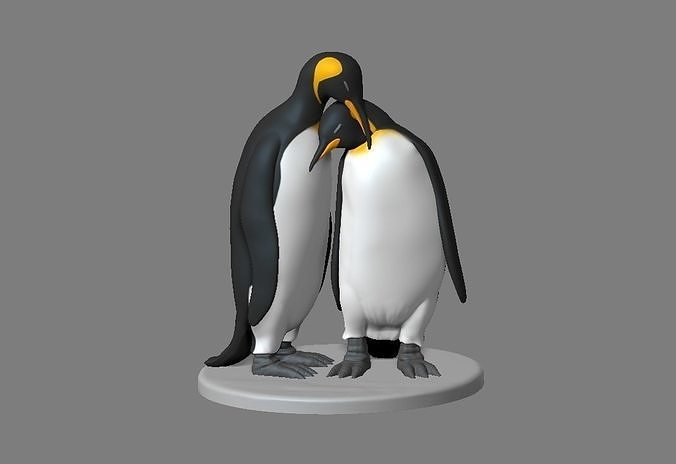 pingouins couple manchot pinguim animal mignonne nature art alaska empereur l'amour sculptures 3D print model - Mito3D