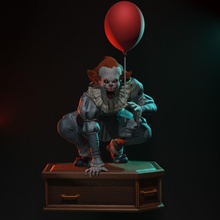 pennywise statue sculpture art horror clow it movie 3dprinting printing terror sculptures 3d print model - Mito3D