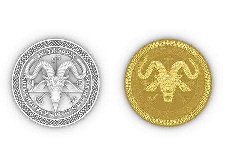 pentagramma capra testa moneta Satana mitologico pagano gioielleria sterlina simbolo satanico corno decorazione murale talismano arte monete distintivi 3d print model - Mito3D