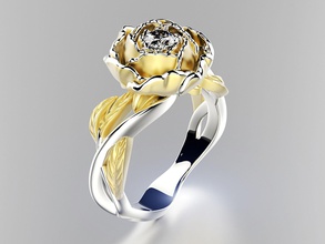 peony fashion ring 0004 cnc gold head jewellery jewelry platinum print flower silver stl style test gem challenge jeweller rings bas relief 3d print model - Mito3D