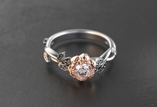 peony flower jewelry luxury precious gem wedding fashion accessory gold silver printable brilliant diamond ring beauty brillant shining diamant rings 3d print model - Mito3D