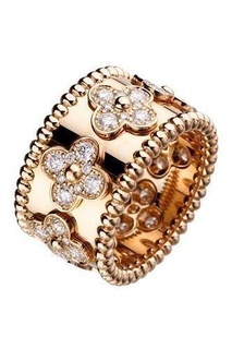 Perlee Kleeblatt Diamant Ring Goldring Juwel Schmuck brillant Hochzeit Luxus druckbar Weißes Gold Vancleef Hochschmuck 3dring Marke Arpels Ringe 3d print model - Mito3D
