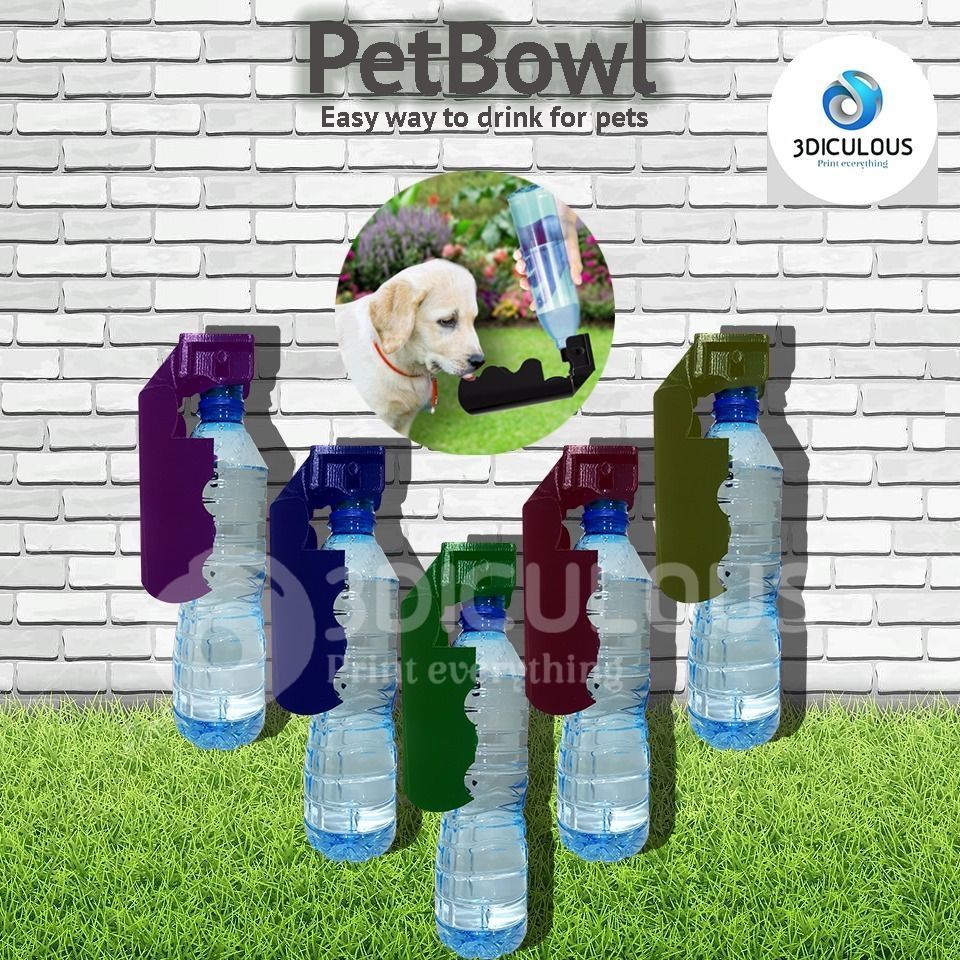 petbowl cani gatti animali domestici ciotola bevanda acqua bottiglia bottiglie gatto cane animale domestico potabile facile Giochi giocattoli 3D print model - Mito3D