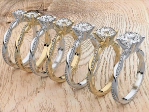 petite twisted vine diamond ring jewelry gold silver jewel printable jewellery engagement gem wedding fashion brilliant engagem brillant set rings 3d print model - Mito3D