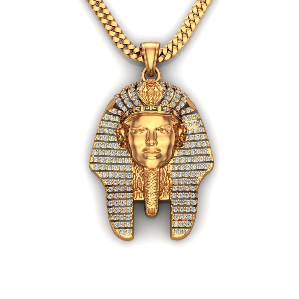 pharaoh pendant jewelry necklace gold diamond egypt chain icedout hiphop 14 charm sculpture printable silver necklaces 3D print model - Mito3D