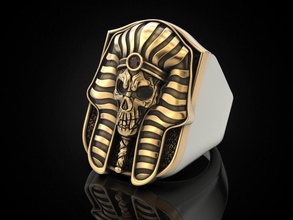 faraó crânio anel egito egípcio faraon joalheria mamãe pirâmide tutanhão gema argolas jóias impressão ouro prata motociclista escurecimento textura 3d print model - Mito3D
