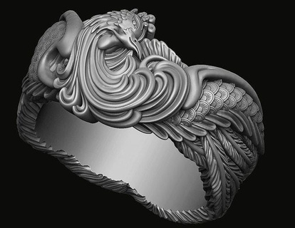 fénix pájaro anillo escamas continuar joyería joya impresión 3dprinted imprimible anillos diseño dorado oro prototipos plata Boda Arte esculturas 3d print model - Mito3D