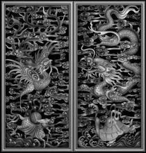 phoenix dragon woodcarving wonder statue folding screen antique vietnamese gilt carved wood temple panel art mathematical house decor 3d print model - Mito3D