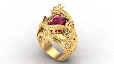 phoenix dragon gold jewelry silver wedding diamond ring men rings 3d print model - Mito3D