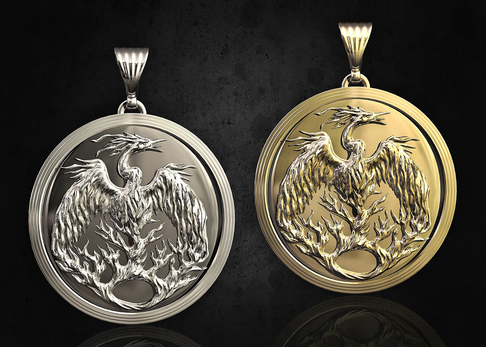 phoenix pendant 3d printable jewelry jewellry pendants gold silver fashion women men bird mythical platinum animal stylish sterling 3D print model - Mito3D