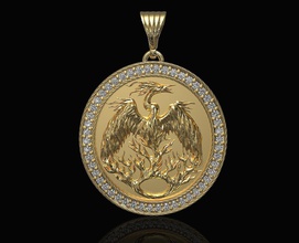 phoenix pendant gems 3d printable jewelry pendants gold silver platinum brilliant sterling women medallion gemstones bird mythical men diamant 3d print model - Mito3D