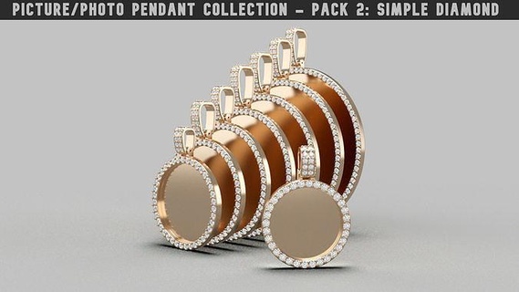 picture pendant collection pack 2 - simple diamond photo pendant picture picturependant jewelry gold diamond silver jewellery necklace gem rip memory print printable collection pack bundle ready pendants  3d print model - Mito3D