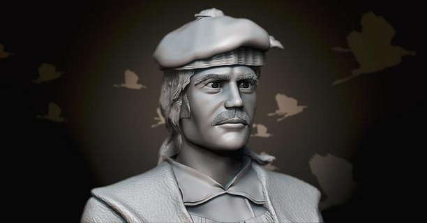pierre radisson uomo scultura militare carattere esercito soldato carta geografica mappa mondo atlante arte sculture 3d print model - Mito3D