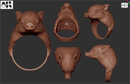 cerdo anillo 3d impresión modelo salvaje animal tribal Arte esculturas joyería joya naturaleza oro imprimible plata oscuro anillos diamante enojado 3d print model - Mito3D