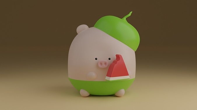 cerdo sandía mascota animal juguete muñeca 3dprint 3dprinter melón lindo 3d verano oig juegos juguetes 3D print model - Mito3D