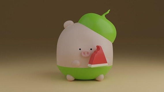 pig watermelon pet animal toy doll 3dprint 3dprinter melon cute 3d summer oig games toys 3d print model - Mito3D