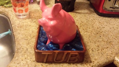 piggy bank - hot tub fund art save money pig hottub cash coin bills plug water showcase smooth smoothin frugal sculptures 3d print model - Mito3D