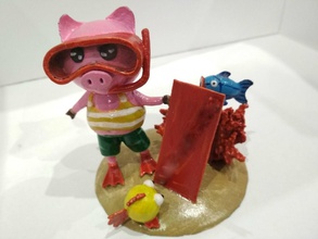 piggy diver games-toys character pig diorama fish coral sea flippers 3print games toys other 3d print model - Mito3D