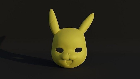 Pikachu Gesicht Maske Anime Cosplay stl Charakter Helm Kopf scifi Pokémon Pokeball Asche anim Karikatur Spiele Kunst 3d print model - Mito3D