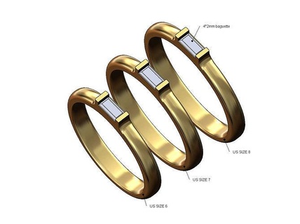 sıkışmış incik Solitaire Baget elmas grup us boyutları 6 7 8 yüzük düğün nişan yazdırılabilir takı mücevher altın moda gümüş klasik sterlin basit minimalist 3d model yüzükler 3d print model - Mito3D