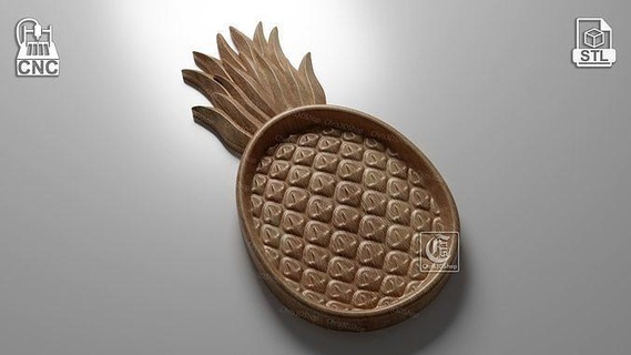 ananas plateau stl modèle cnc routeur vectric aspirer vcarve artcam carveco estlcam fusion360 chevalet 3d tailler cuisine aliments table bois vaisselle maison manger 3d print model - Mito3D