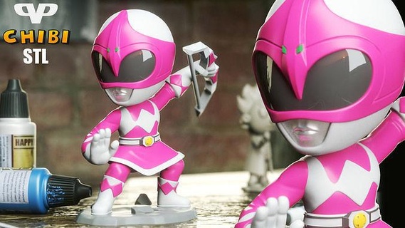 pink ranger chibi stl 3d printing chibistl 3dxm marvel united homebrew games toys 3d print model - Mito3D
