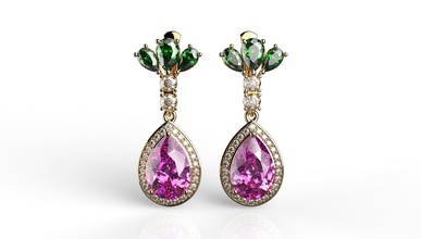 cor-de-rosa safira diamante halo brincos n3 jóias ouro sterling o engajamento de prata pedra moda beleza casamento 3d print model - Mito3D