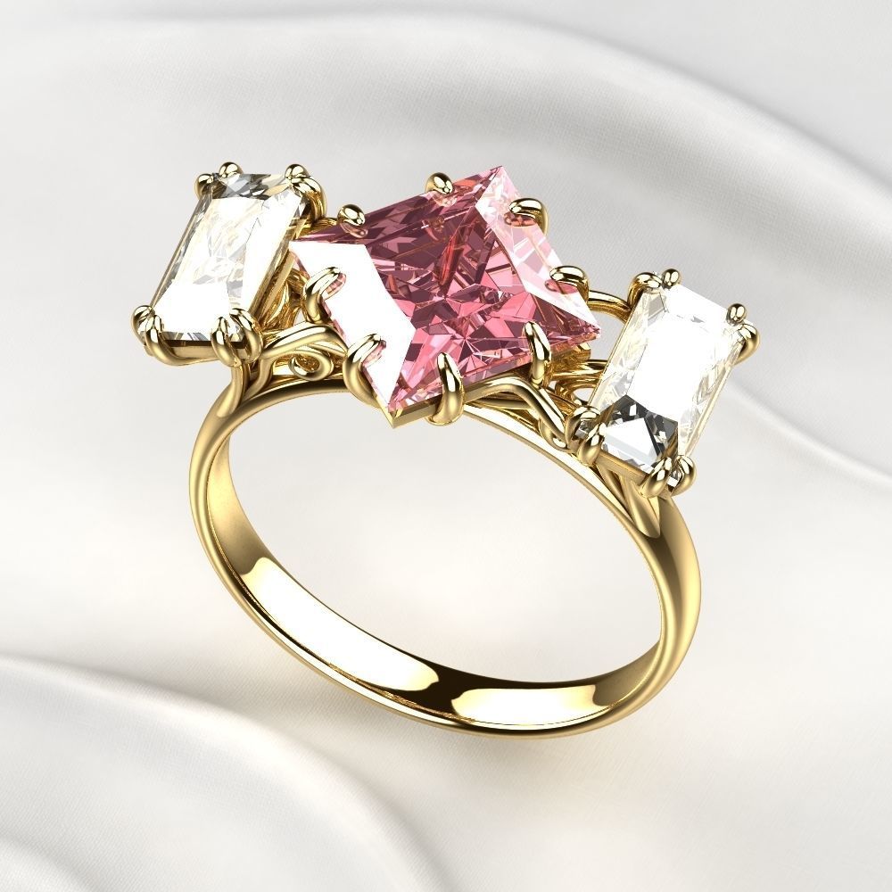 pink sapphire princess gold ring jewel 3dprint print fashion wedding engagement gem emerald topaz brilliant diamond jewelry printable jewellery rhino rings 3D print model - Mito3D