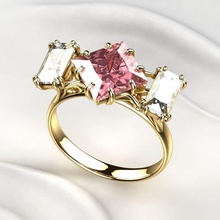 pink sapphire princess gold ring jewel 3dprint print fashion wedding engagement gem emerald topaz brilliant diamond jewelry printable jewellery rhino rings 3d print model - Mito3D