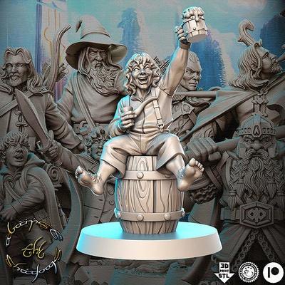 pippin hobbit lord of rings lotr 32mm pre-supported fellowship tolkien gimli frodo gandalf middle earth legolas aragorn miniatures figurines 3d print dnd heroquest dungeon games toys board 3d print model - Mito3D