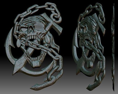 pirate emblem bas relief logo cnc router skull anchor pirates art signs logos 3d print model - Mito3D