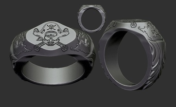 pirata anillo la joyería judío sterling los anillos imprimible barco el cráneo plata de nave 3d print model - Mito3D