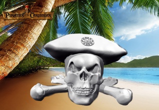 pirate skull rt black sailors bones medelis movie of caribbean pirates samlepirate series treasure sculpture model 3d art sculptures 3d print model - Mito3D